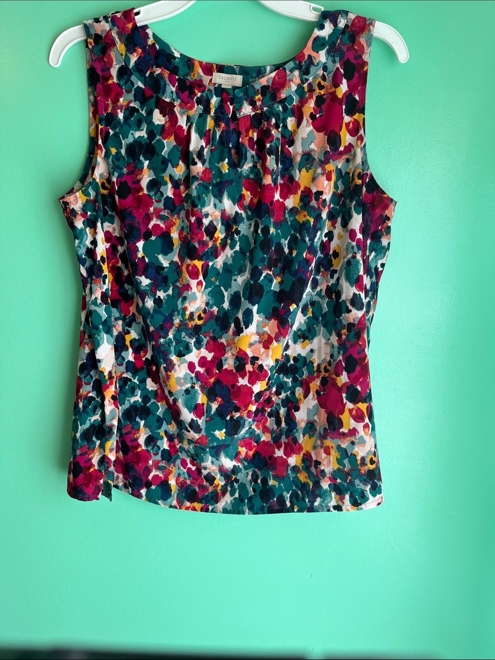 Talbots Floral Print Sleeveless Shell - Teal, Pink & Yellow